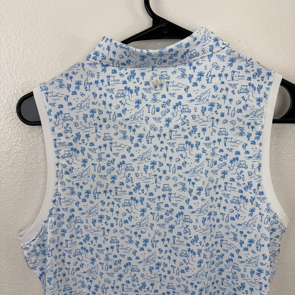Peter Millar Polo Womens Medium White Blue Golf Championship Cacti Shirt NWT - Picture 10 of 12